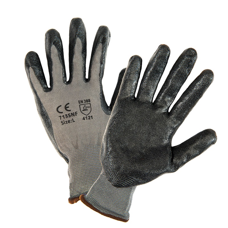 Foam Nitrile Palm Coated Nylon Gloves Size LG in Grey/Black